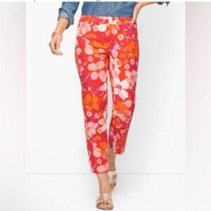 Talbots floral retro perfect crop pant capris size 10 pink orange cotton span